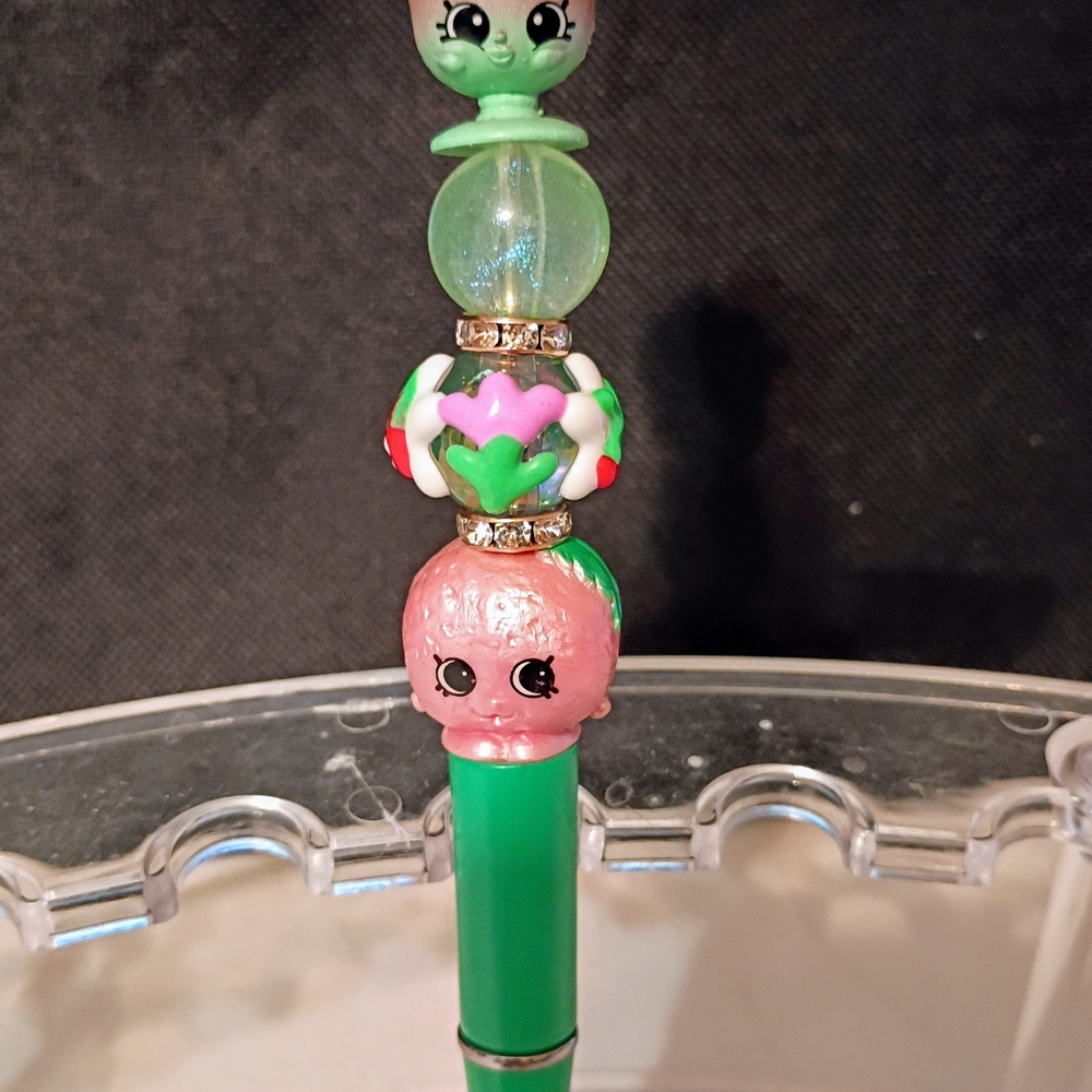 Green Character Pen with Decorative Beads